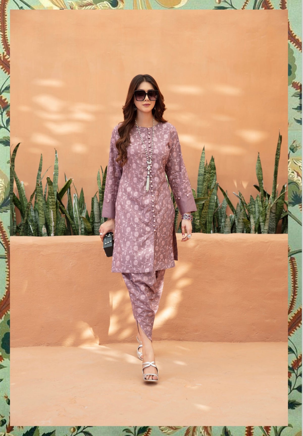 SIMRANS Ivana Fully Embroidered Cotton Co-ord Set in Lilac CCR12