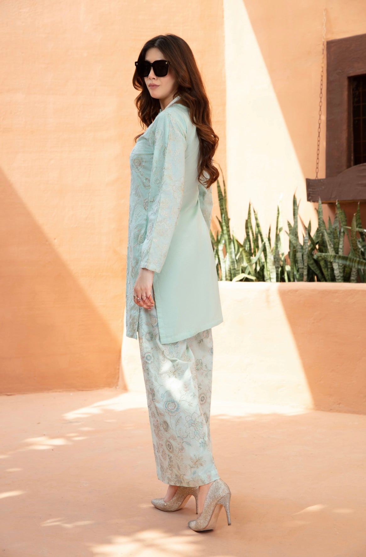 SIMRANS Ivana Fully Embroidered Cotton Co-ord Set in Mint CCR11