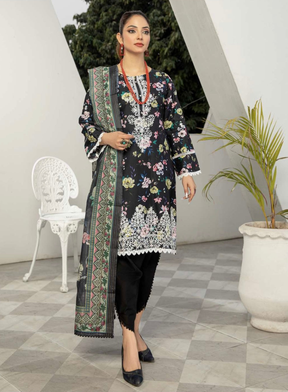 SIMRANS ‘PRINTKARI’ | EMBROIDERED COTTON 3PC READYMADE | SM405