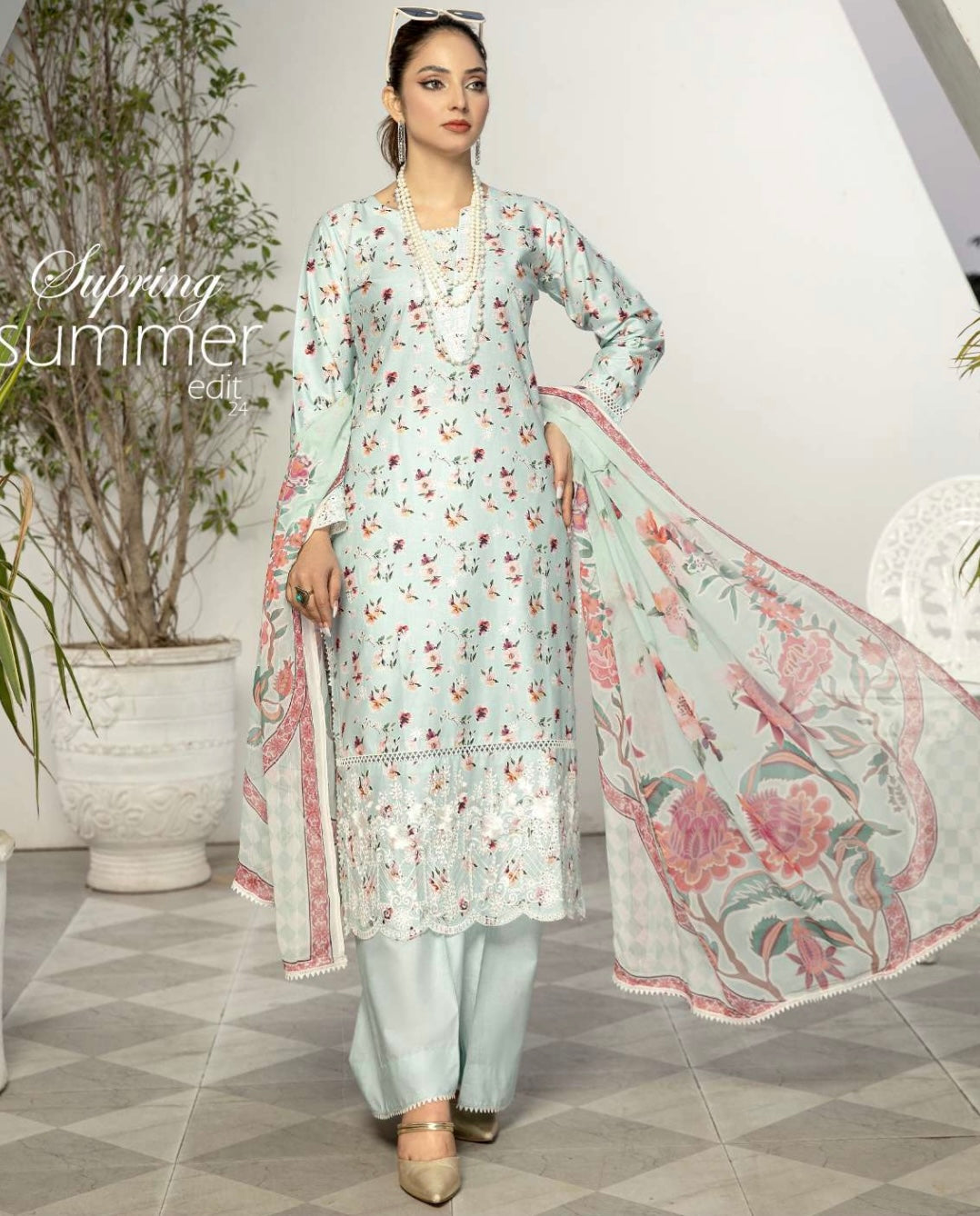 SIMRANS ‘PRINTKARI’ | EMBROIDERED COTTON 3PC READYMADE | SM404