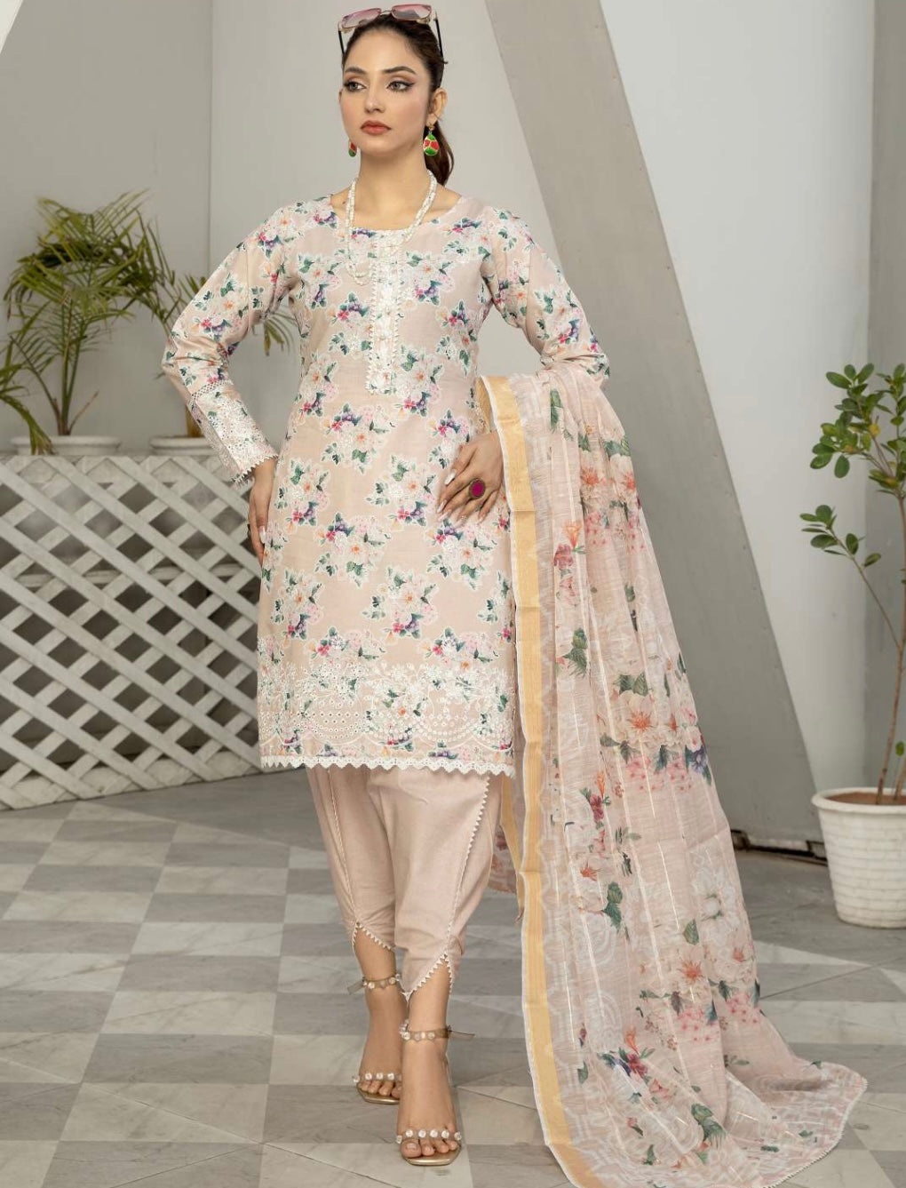 SIMRANS ‘PRINTKARI’ | EMBROIDERED COTTON 3PC READYMADE | SM402