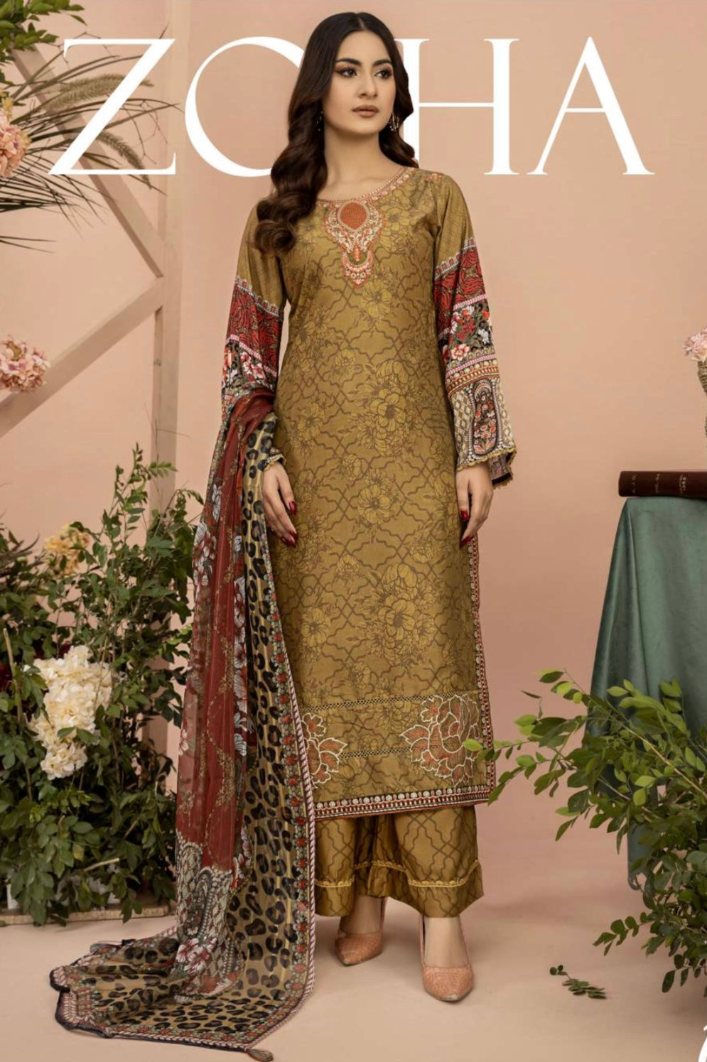 ZOHA BY SIMRANS DIGITAL EMBROIDERED SUiTS 3PC READYMADE- ZBSL-235