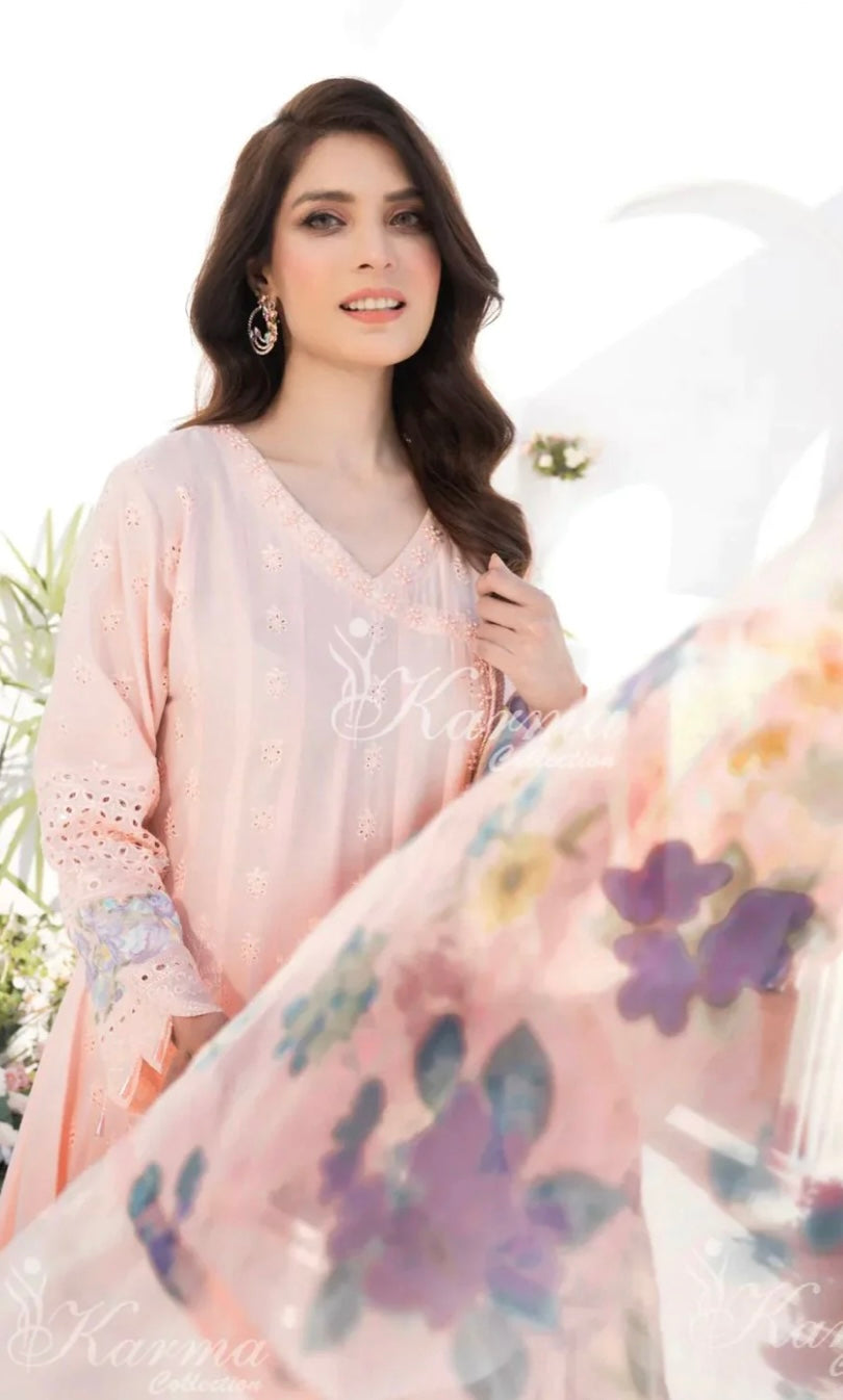 KARMA COLLECTION | EMBROIDERED COTTON READYMADE PEACH | KMA-1342