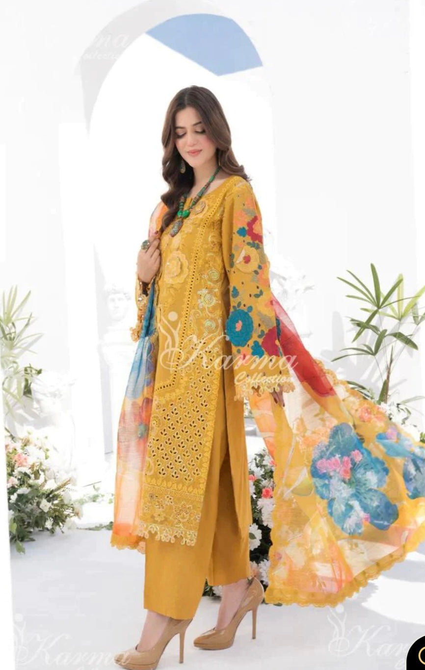 KARMA COLLECTION | EMBROIDERED COTTOM READYMADE MUSTARD | KMA-1338