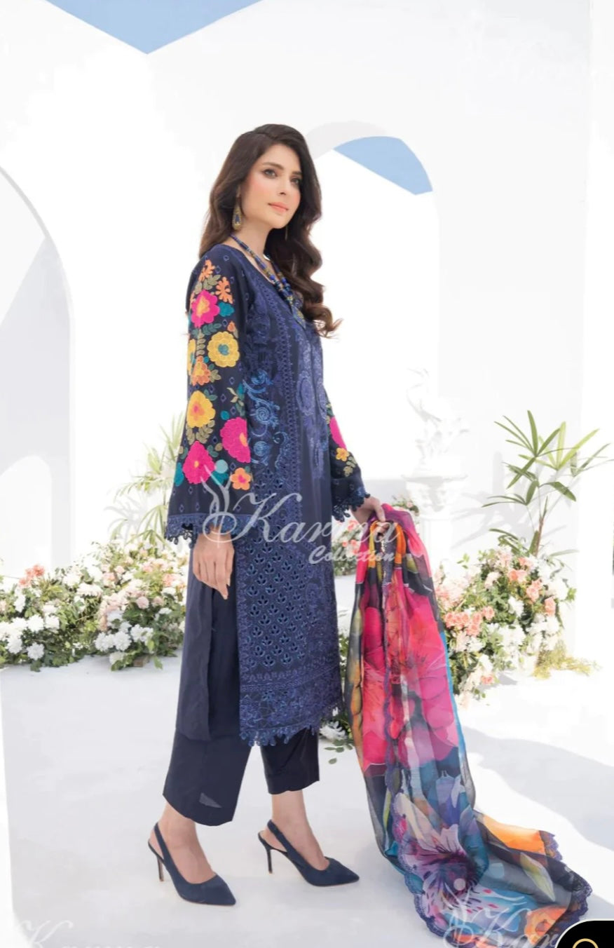 KARMA COLLECTION | EMBROIDERED COTTON READYMADE BLUE | KMA-1337