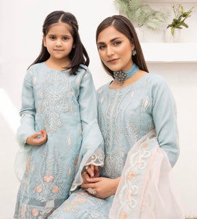 Simrans Organza Mummy & Me Ladies and Kids Eid suit Arctic Blue