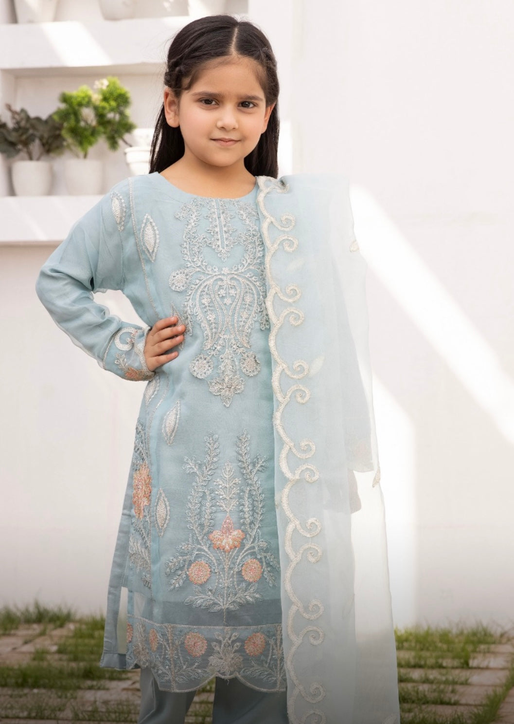 Simrans Organza Mummy & Me Ladies and Kids Eid suit Arctic Blue