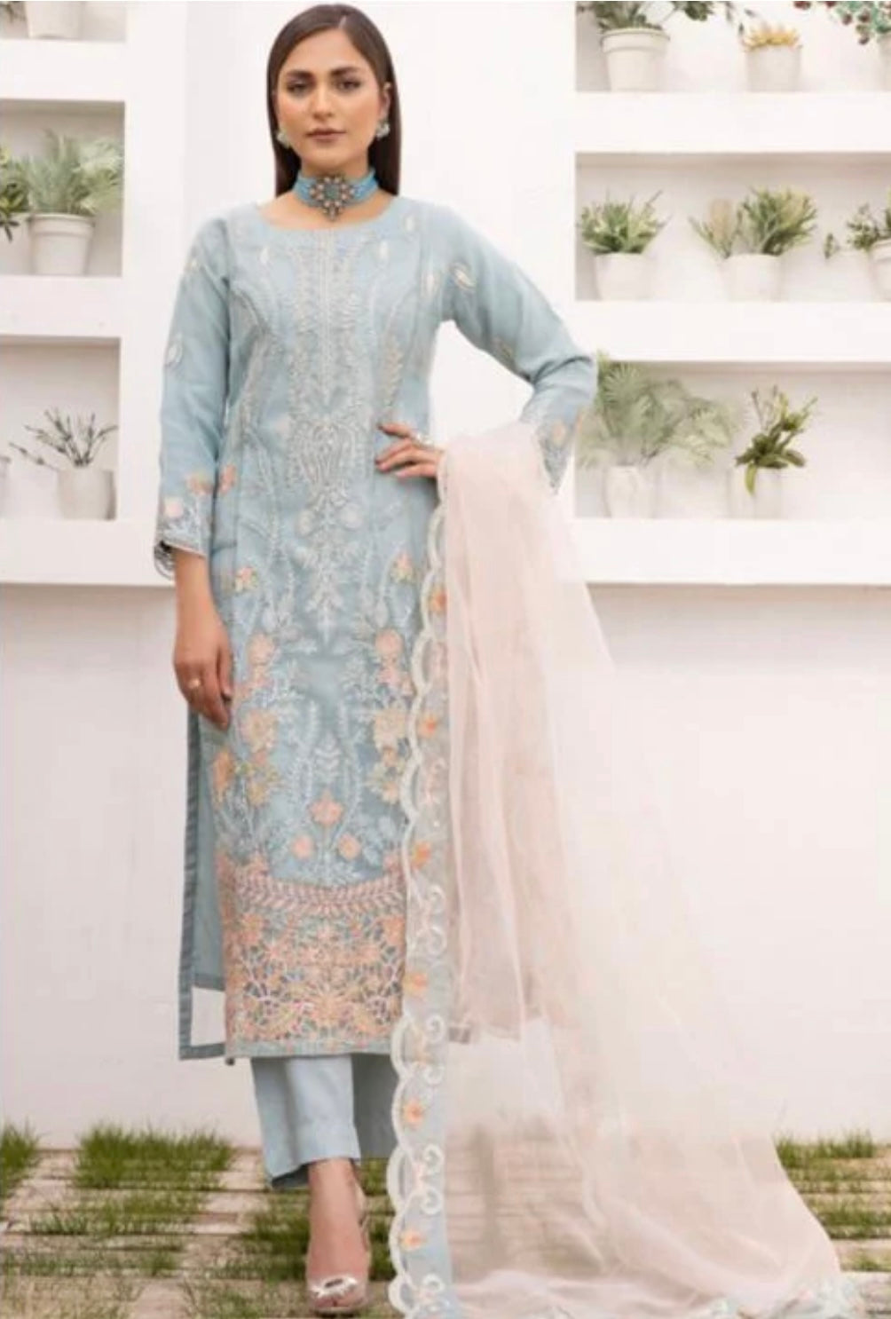 Simrans Organza Mummy & Me Ladies and Kids Eid suit Arctic Blue