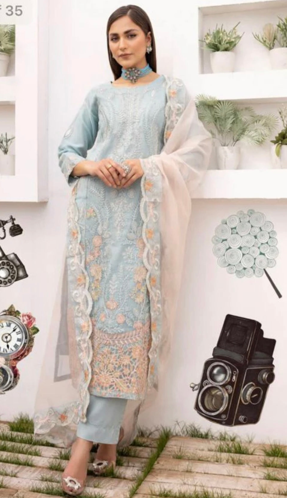 Simrans Organza Mummy & Me Ladies and Kids Eid suit Arctic Blue