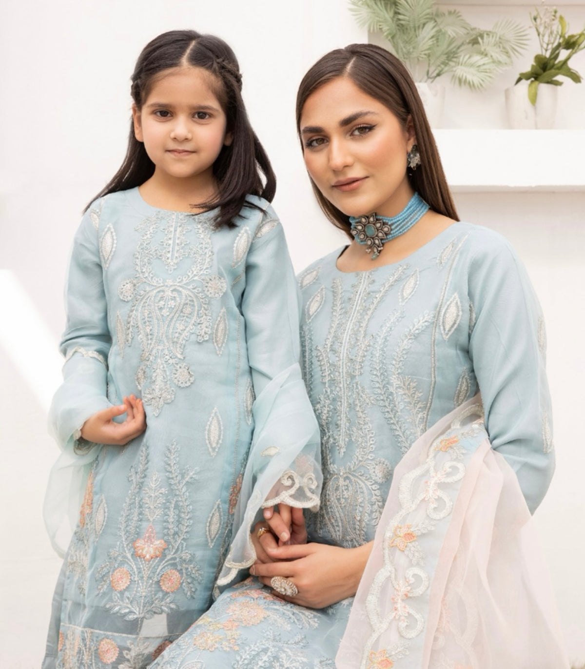 Simrans Organza Mummy & Me Ladies and Kids Eid suit Arctic Blue