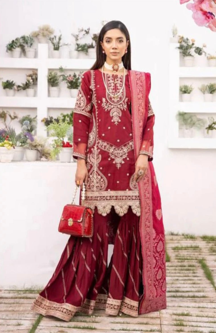 Simrans Organza Mummy & Me Ladies and kids Eid Maroon Gharara Suit