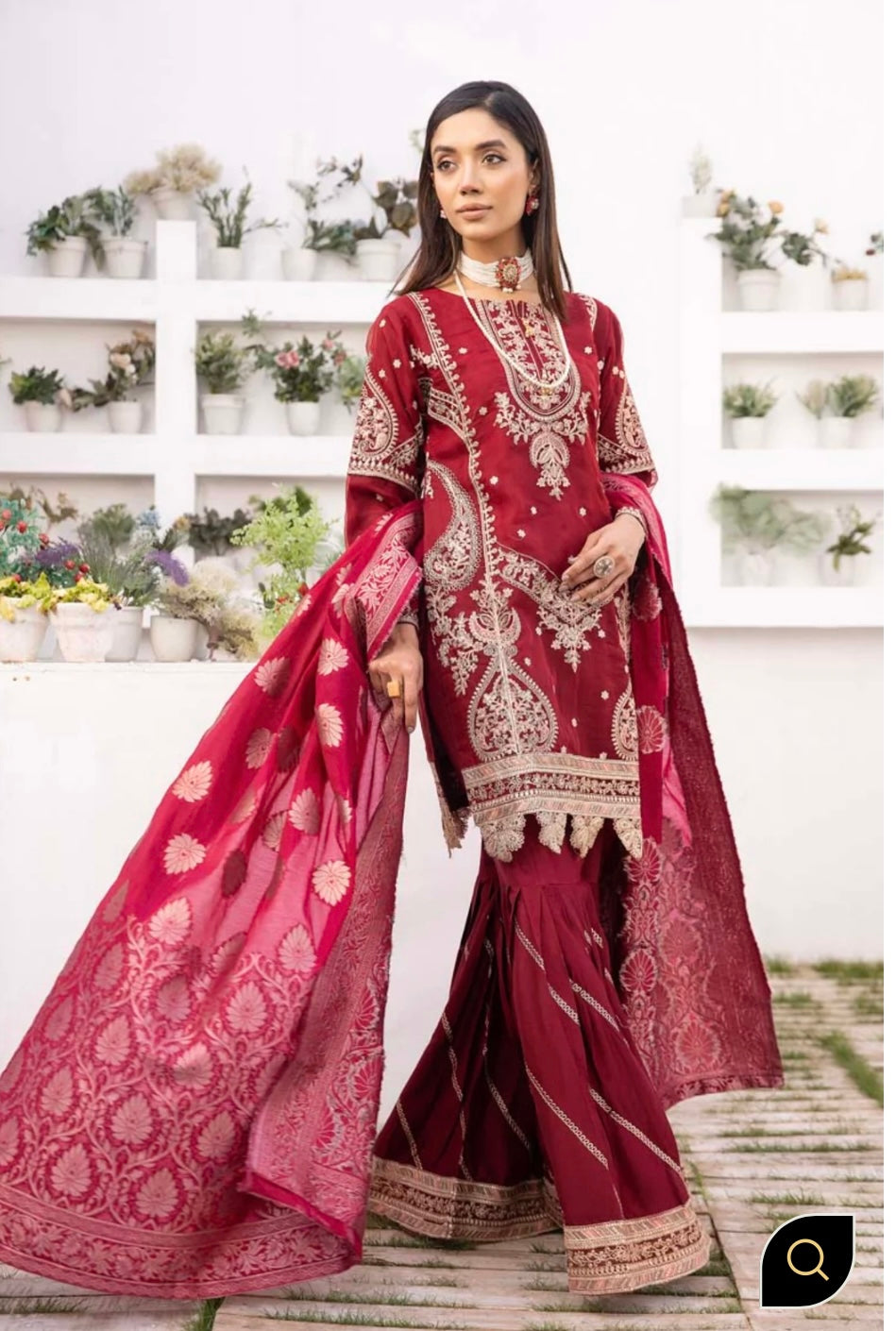 Simrans Organza Mummy & Me Ladies and kids Eid Maroon Gharara Suit