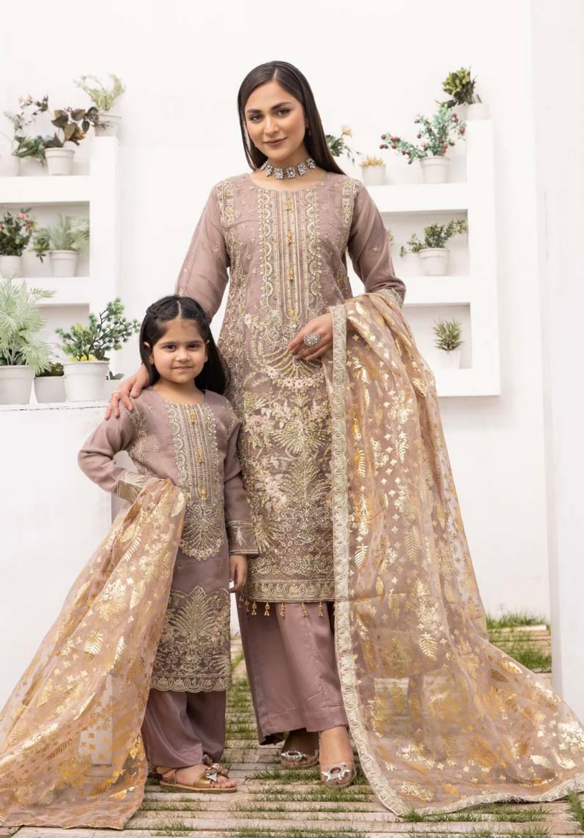 Simrans Organza Mummy & Me Ladies and Kids Eid suit Deepest Mauve