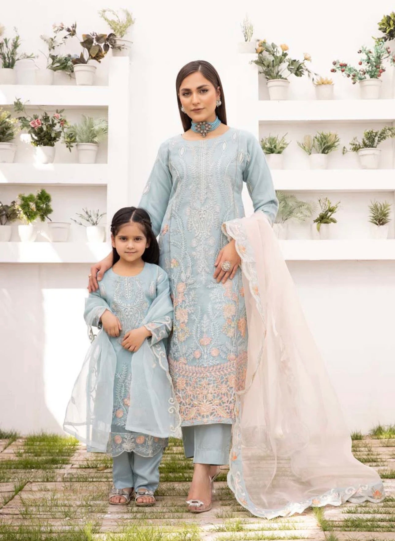 Simrans Organza Mummy & Me Ladies and Kids Eid suit Arctic Blue