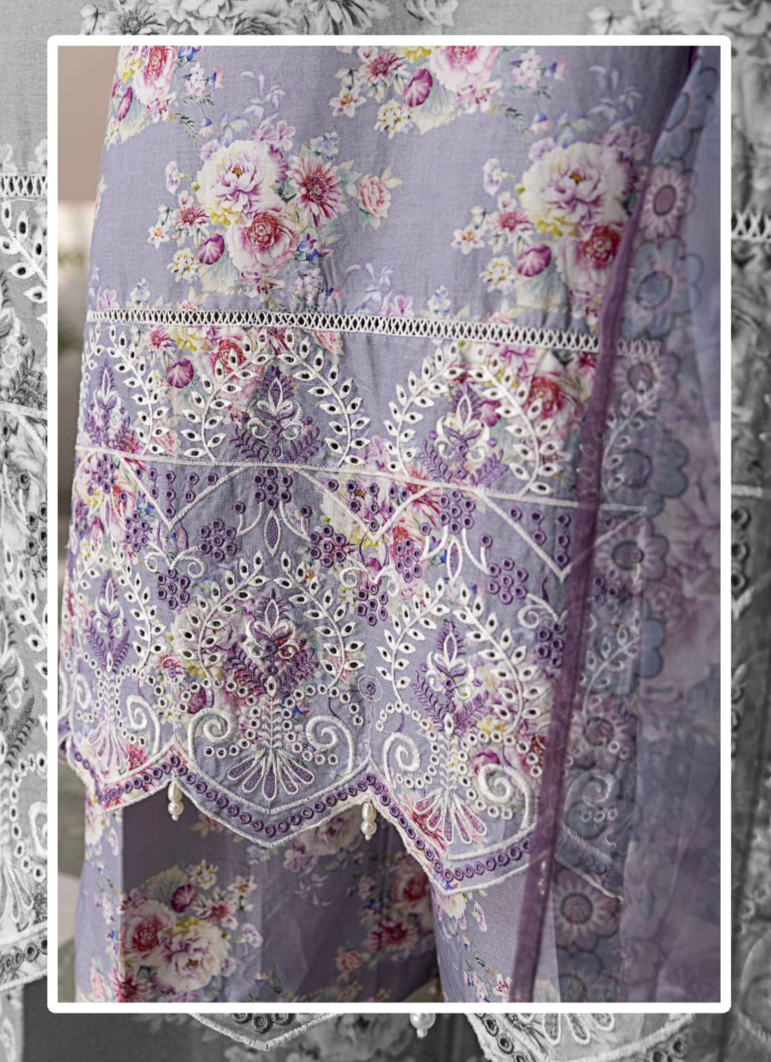 SIMRANS Chikan PRINT KARI Suit With Embroidered Chiffon Dupatta SPK005