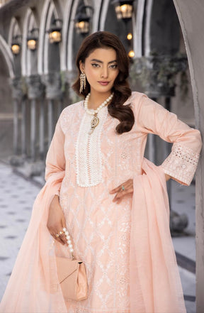 SIMRANS Sana Safinaz Inspired Peach Chikan Kari Eid Outfit Readymade