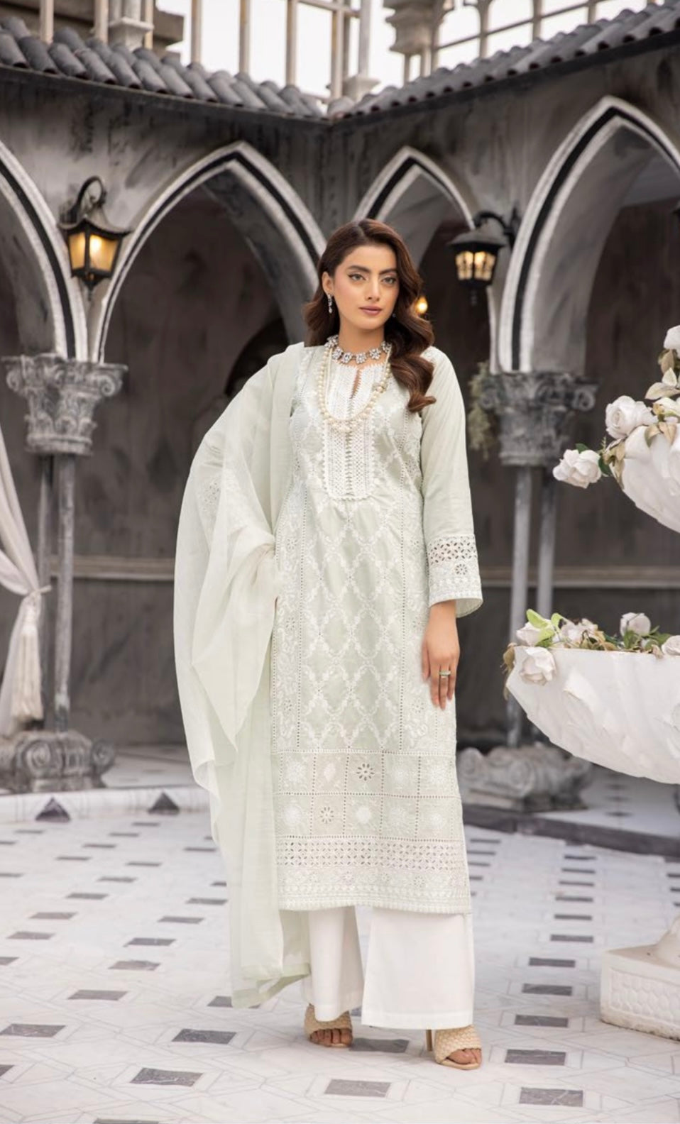 SIMRANS Sana Safinaz Inspired Mint green Chikan Kari Eid Outfit Readymade