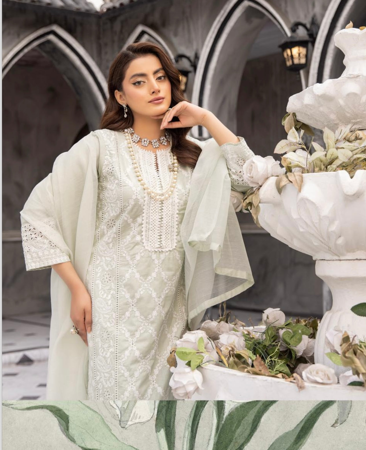 SIMRANS Sana Safinaz Inspired Mint green Chikan Kari Eid Outfit Readymade