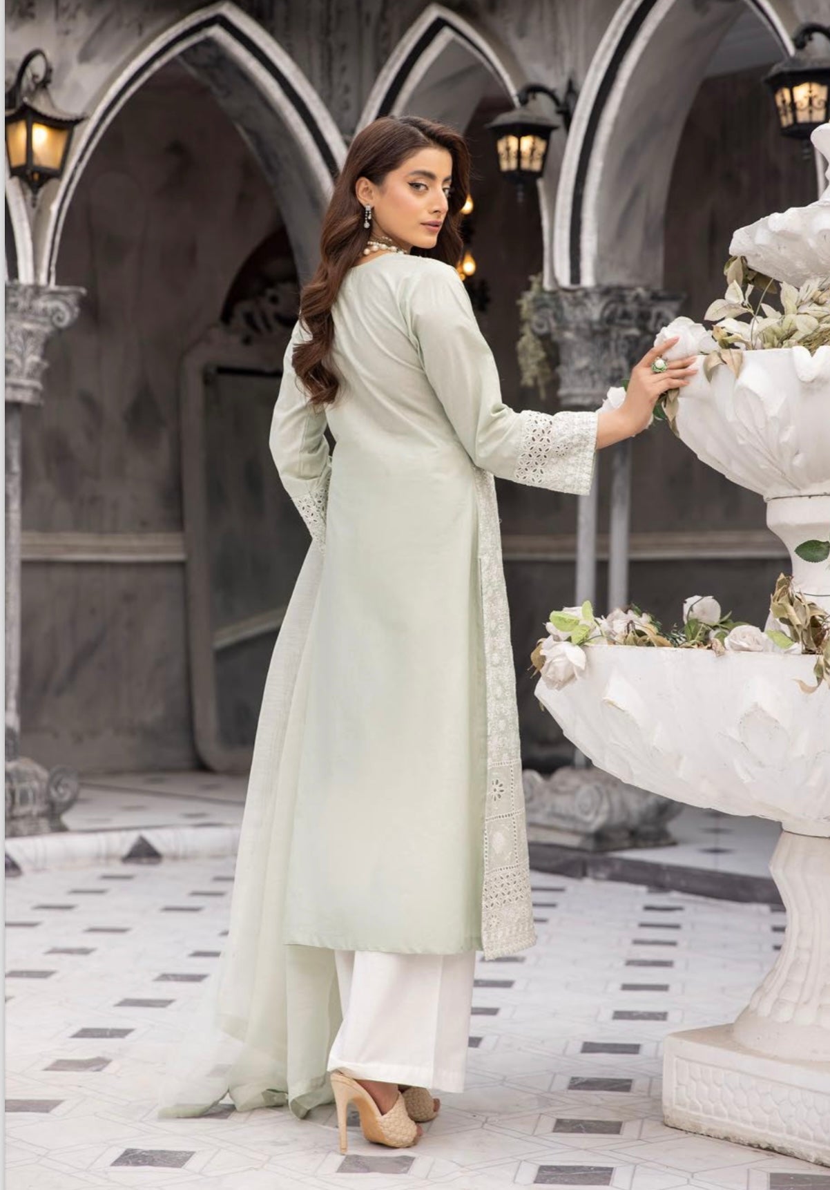 SIMRANS Sana Safinaz Inspired Mint green Chikan Kari Eid Outfit Readymade