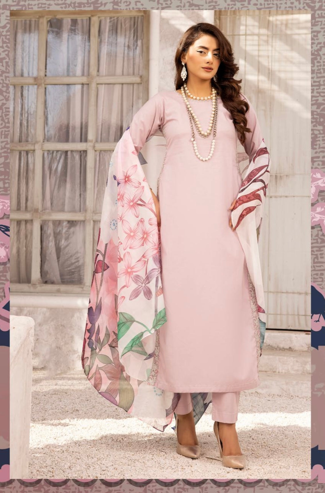 FLORENCE By SIMRANS Cotton collection 3PC cutwork embroidered readymade suit in PINK