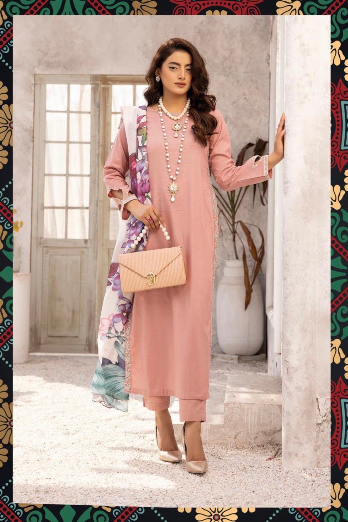 FLORENCE By SIMRANS Cotton collection 3PC cutwork embroidered readymade suit Peach