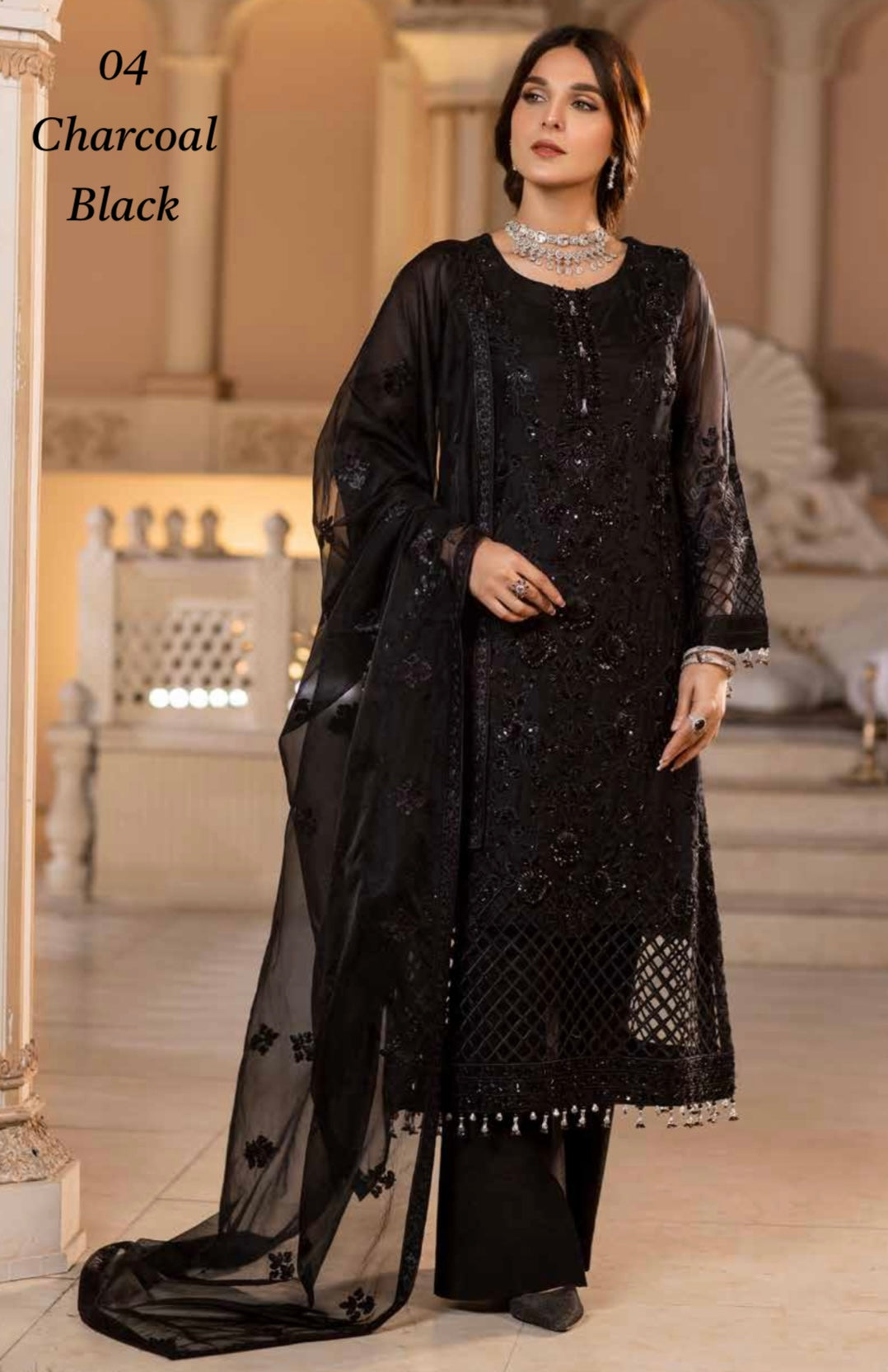 SIMRANS DASTAN EXCLUSIVE CHIFFON COLLECTION READYMADE CHARCOAL BLACK-04