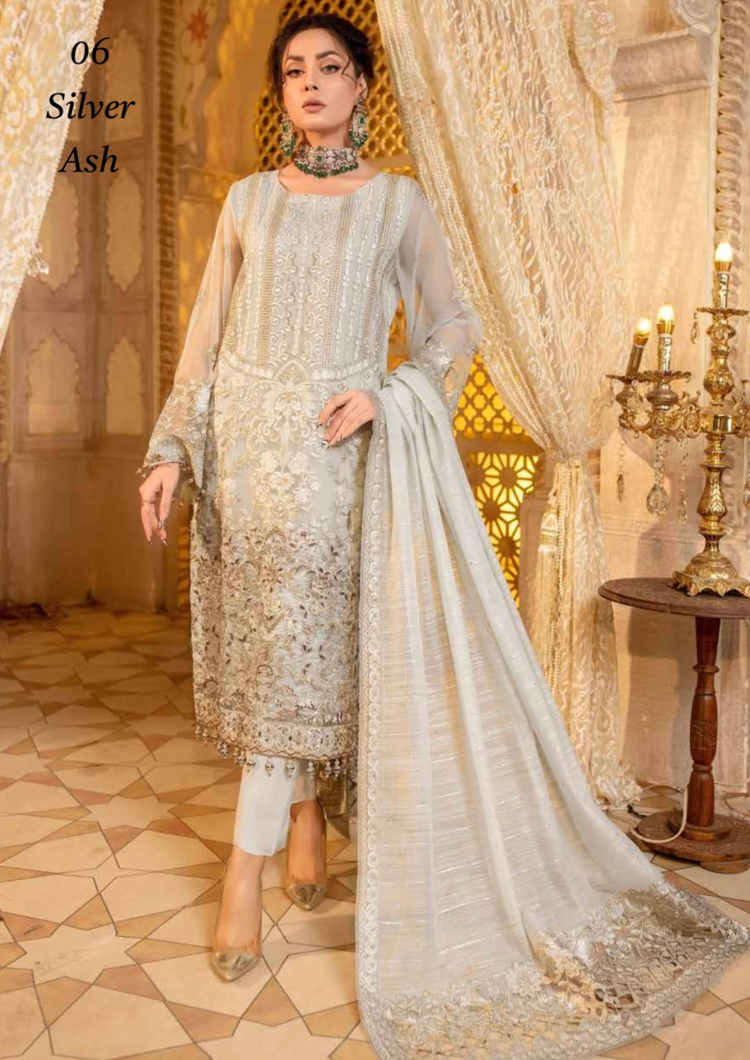 SIMRANS DASTAN EXCLUSIVE CHIFFON COLLECTION READYMADE SILVER ASH -06