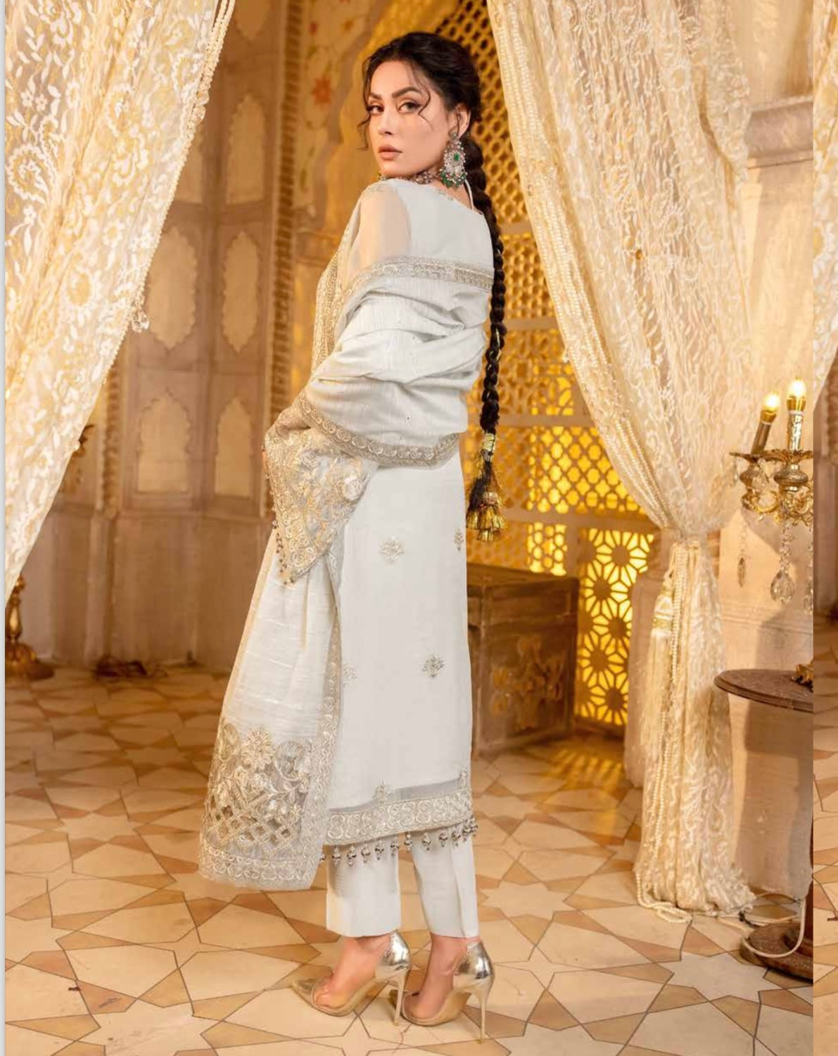 SIMRANS DASTAN EXCLUSIVE CHIFFON COLLECTION READYMADE SILVER ASH -06