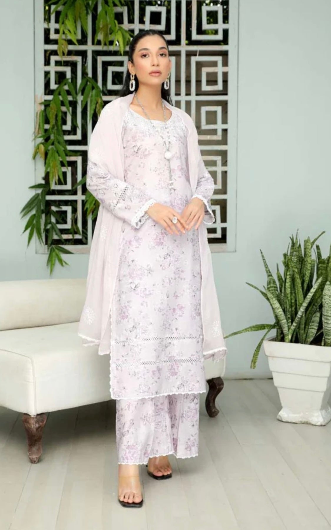 SIMRANS Husan Floral 3pc readymade Suit With Plazoo HJ03