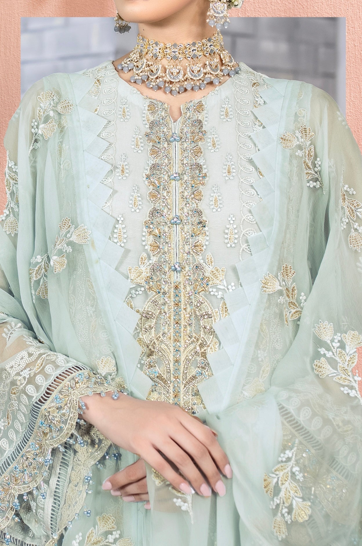 SIMRANS Erica chiffon 3 piece embroidered morning mist suit in light sea green MORNING-MIST-LIGHTSEAGREEN