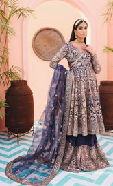 Mashq by Simrans chiffon 3 piece premium embroidered collection in navy