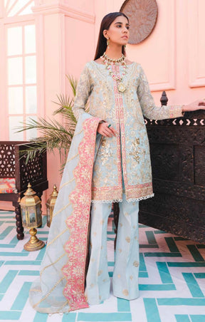 Mashq by Simrans chiffon 3 piece premium embroidered collection in seagreen