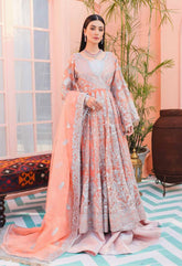 Mashq by Simrans chiffon 3 piece premium embroidered collection in peach