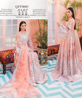 Mashq by Simrans chiffon 3 piece premium embroidered collection in peach