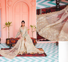 Mashq by Simrans chiffon 3 piece premium embroidered collection in beige