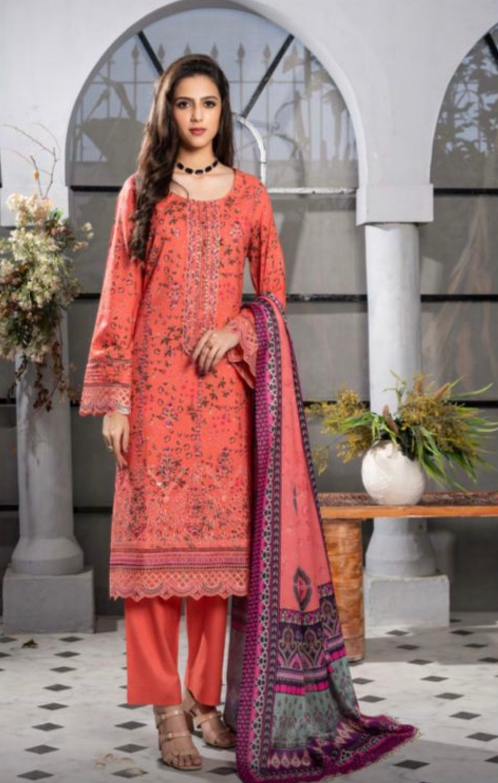 MUNIRA | EMBROIDERED DHANAK WOOL SHAWL READYMADE | MBL07