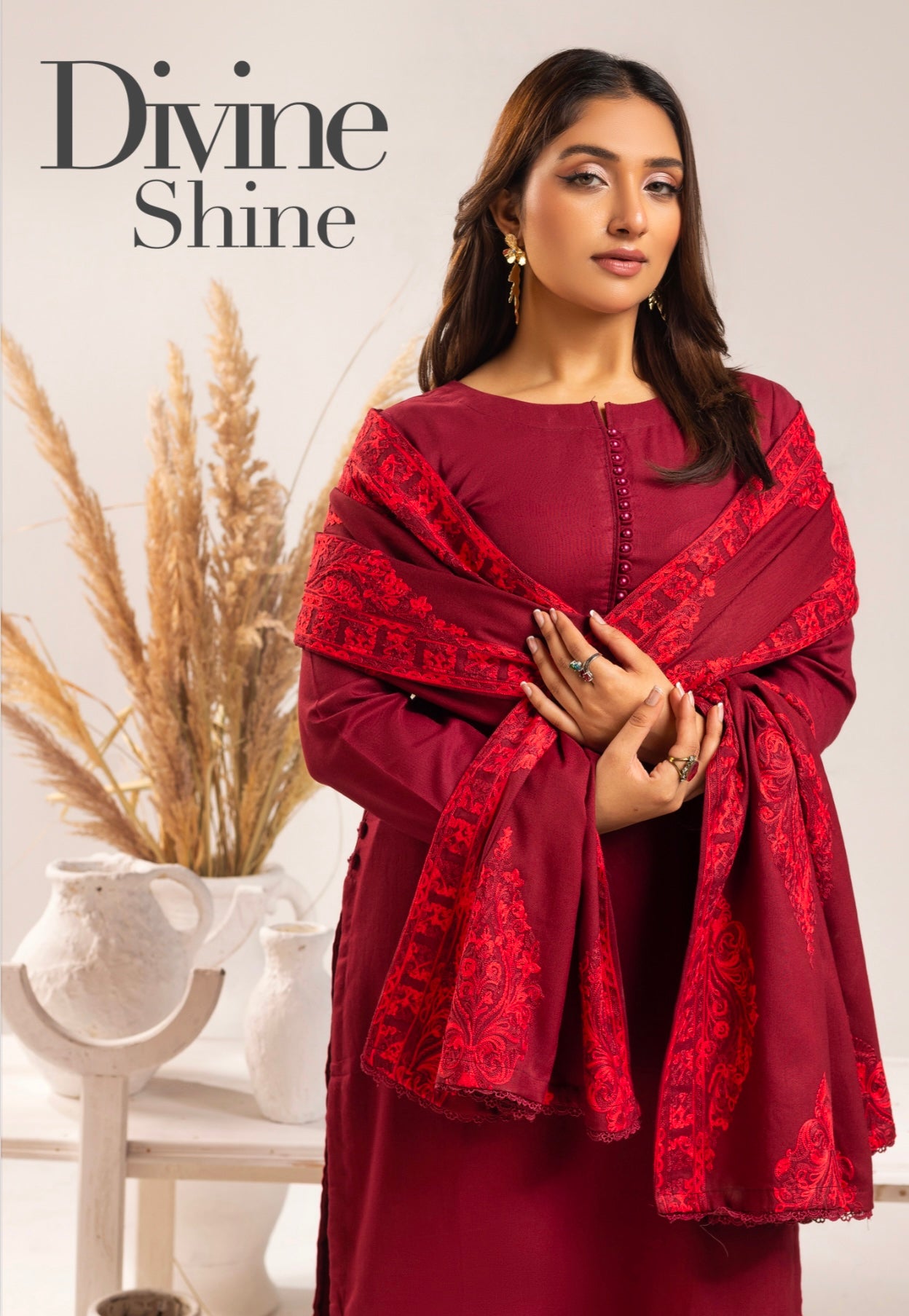 SIMRANS ‘AZURE’ | EMBROIDERED DHANAK READYMADE | SM801 (MAROON)