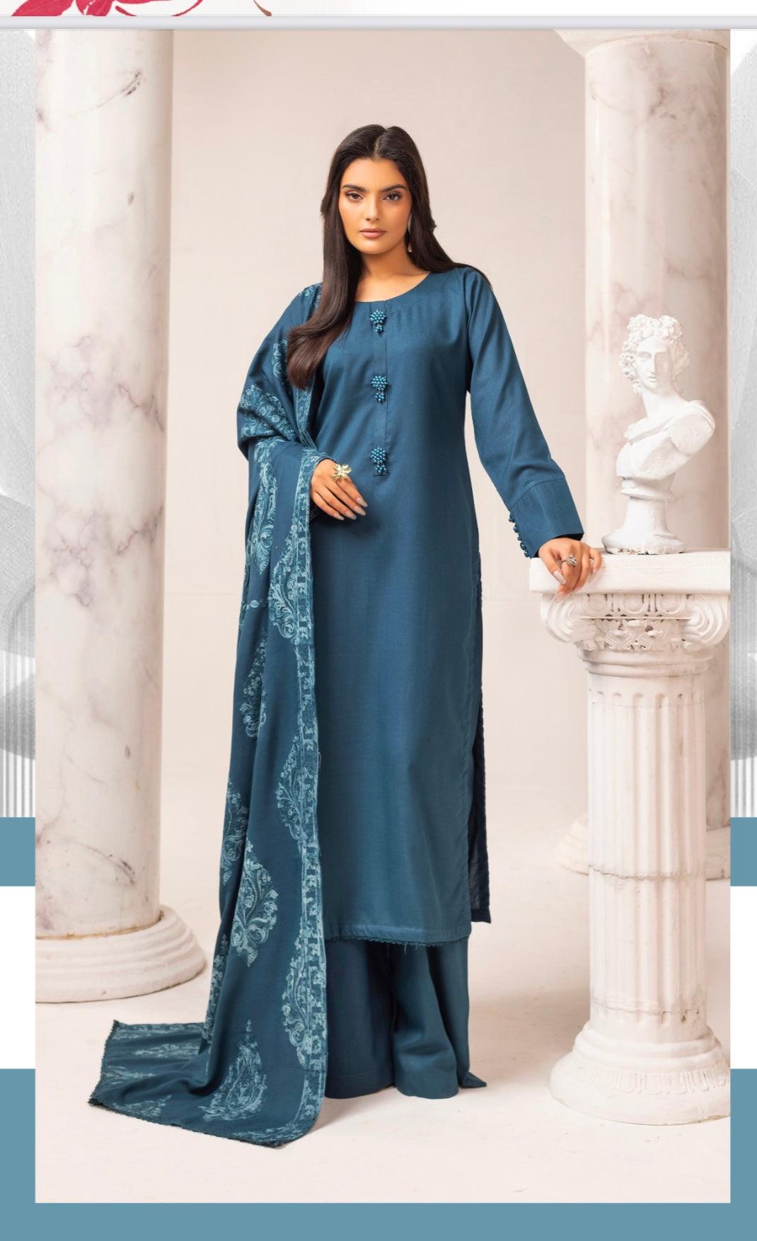 SIMRANS ‘AZURE’ | EMBROIDERED DHANAK READYMADE | SM801 (TEAL)