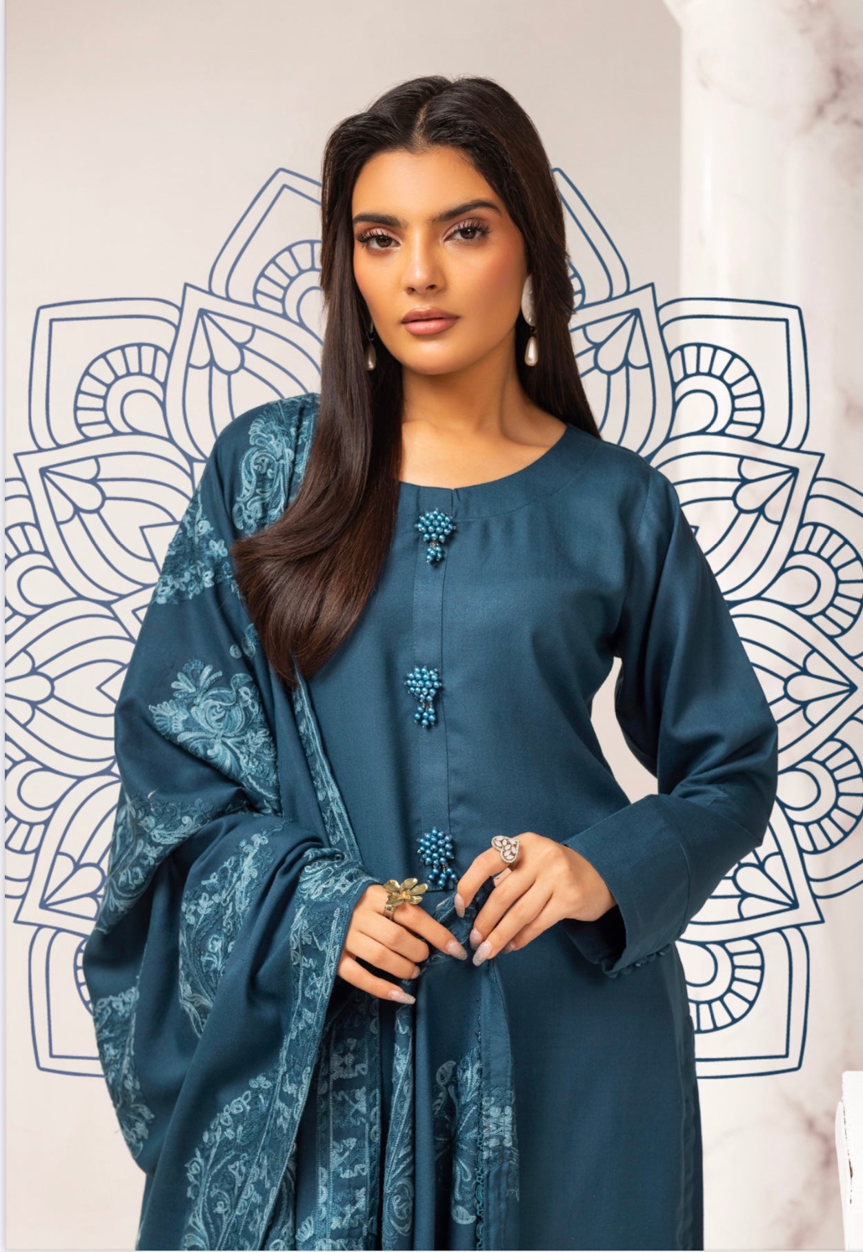 SIMRANS ‘AZURE’ | EMBROIDERED DHANAK READYMADE | SM801 (TEAL)