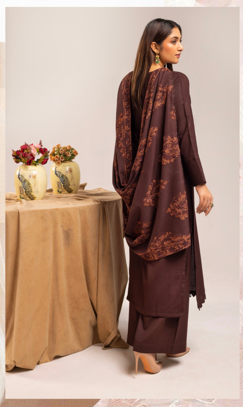 SIMRANS ‘AZURE’ | EMBROIDERED DHANAK READYMADE | SM801 (BROWN)