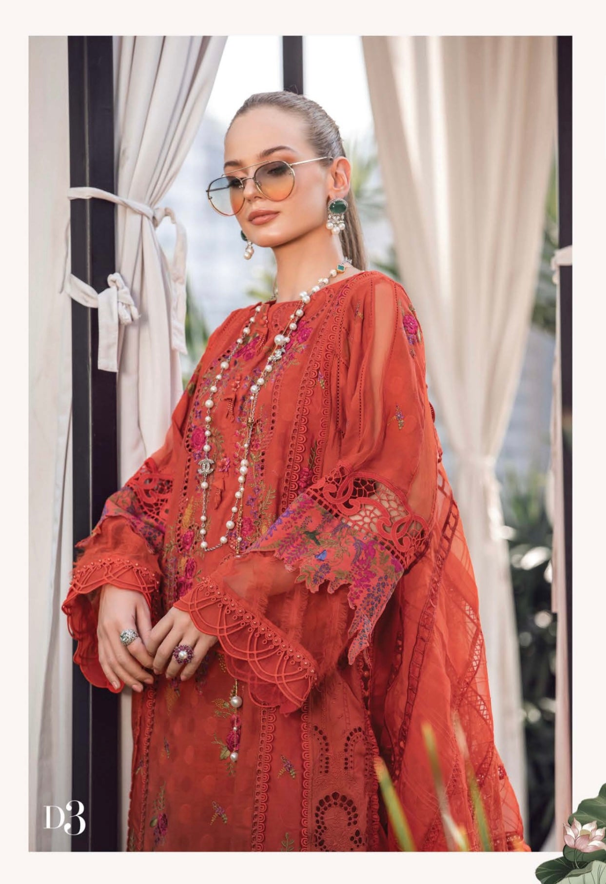 SIMRANS Mb inspired 3 piece luxury embroidered suit in orange MB3736-ORANGE