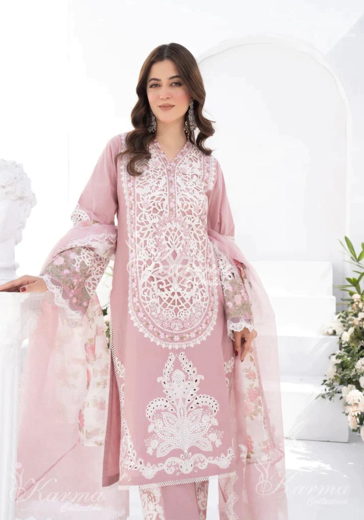 KARMA COLLECTION | EMBROIDERED COTTON READYMADE PEACH| KMA-1346