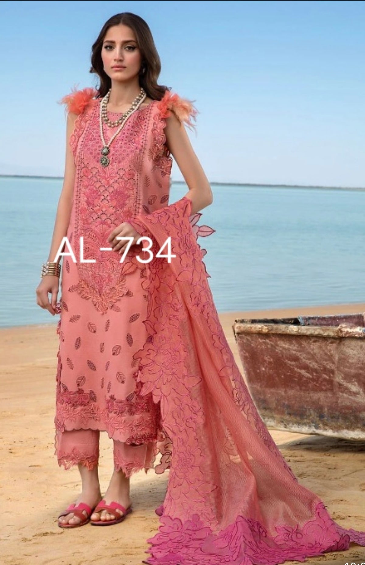 SIMRANS Mb inspired 3 piece lawn embroidered PINK suit MB763-PINk