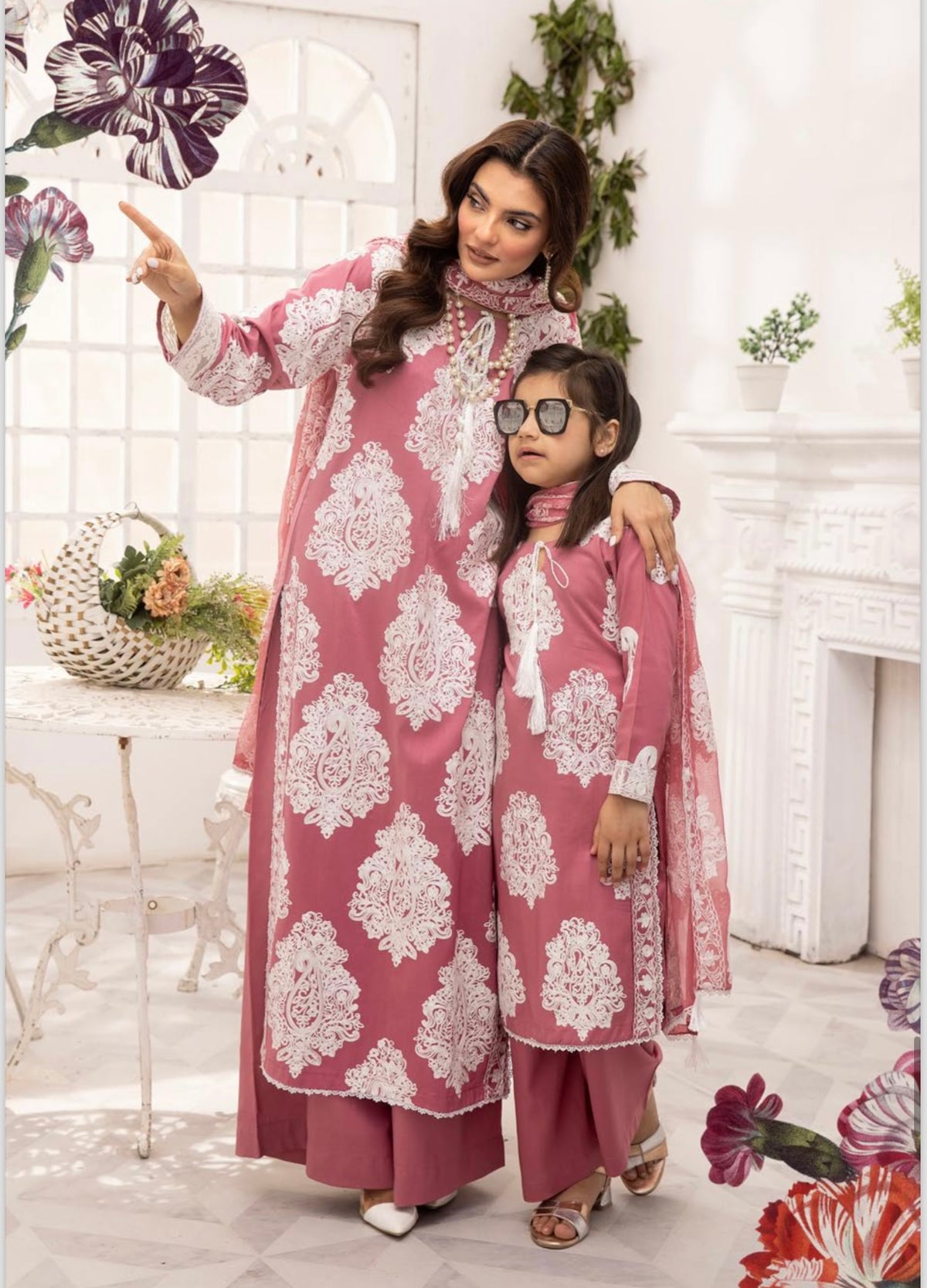 SIMRANS Jannat linen mother and daughter/kids collection 3 piece suit Readymade JMDC012