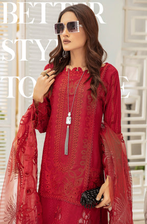 SIMRANS Mb inspired 3 piece casual embroidered Red suit MB692-RED