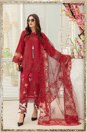 SIMRANS Mb inspired 3 piece casual embroidered Red suit MB692-RED