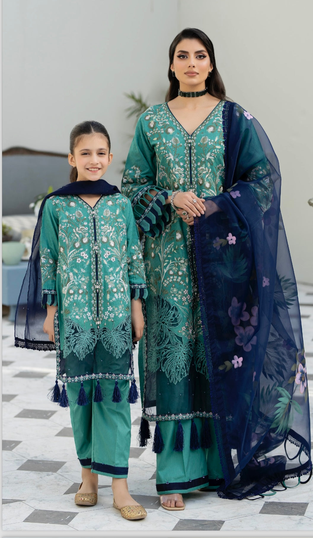 SIMRANS EID FESTIVE CHIKANKARI JACQUARD MUMMY & ME/kids 3PC READYMADE - SEE4306