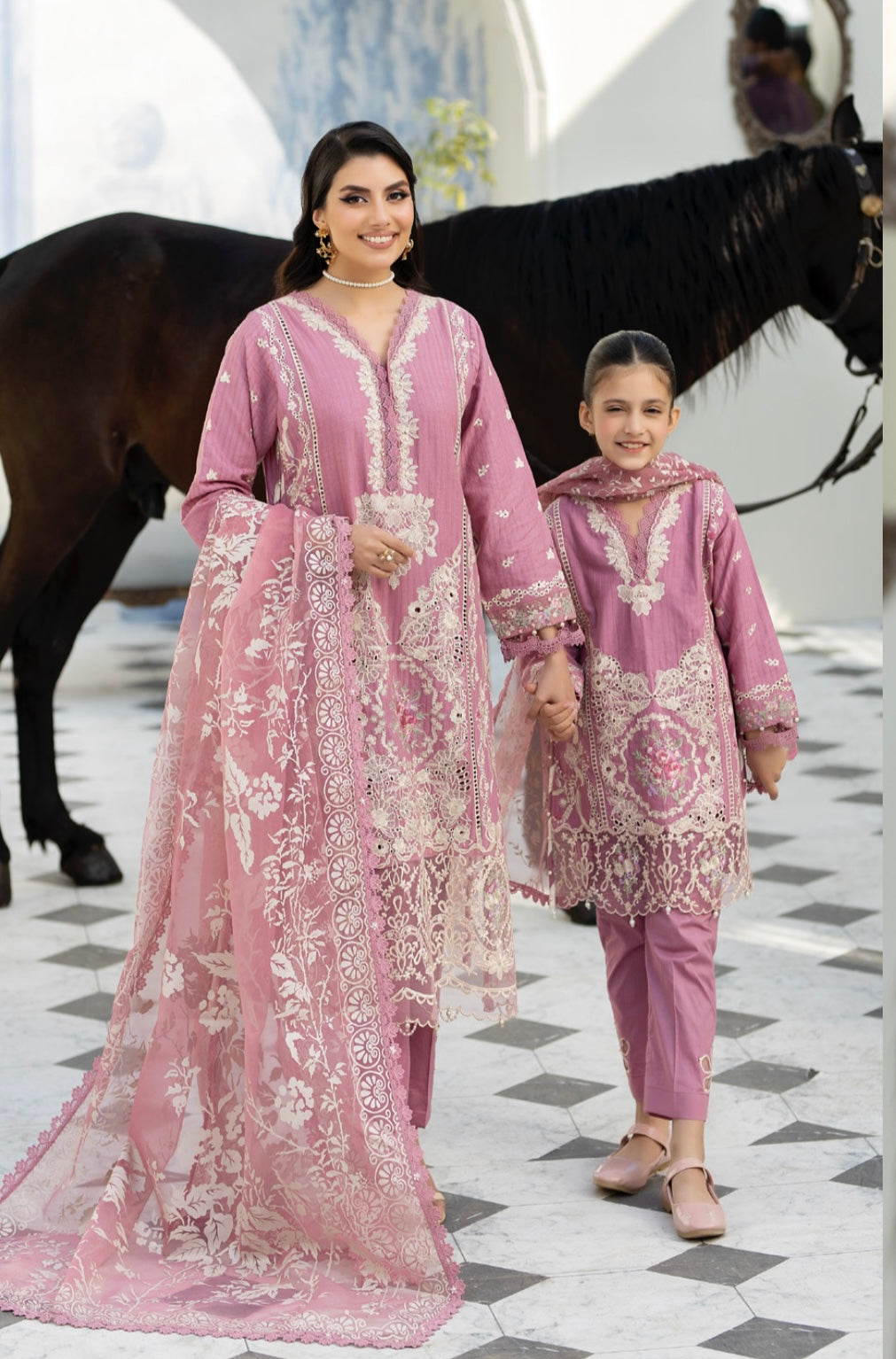 SIMRANS EID FESTIVE CHIKANKARI JACQUARD MUMMY & ME/kids 3PC READYMADE - SEE4305