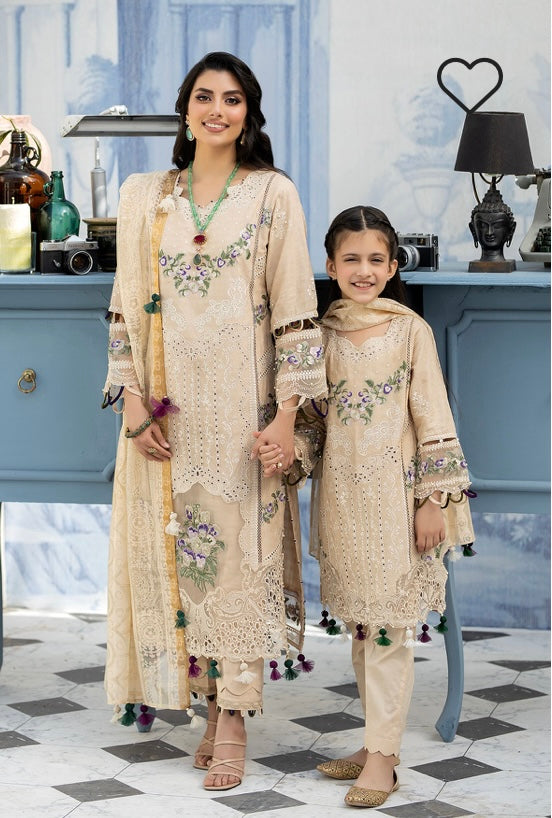 SIMRANS EID FESTIVE CHIKANKARI JACQUARD MUMMY & ME/kids 3PC READYMADE - SEE4303