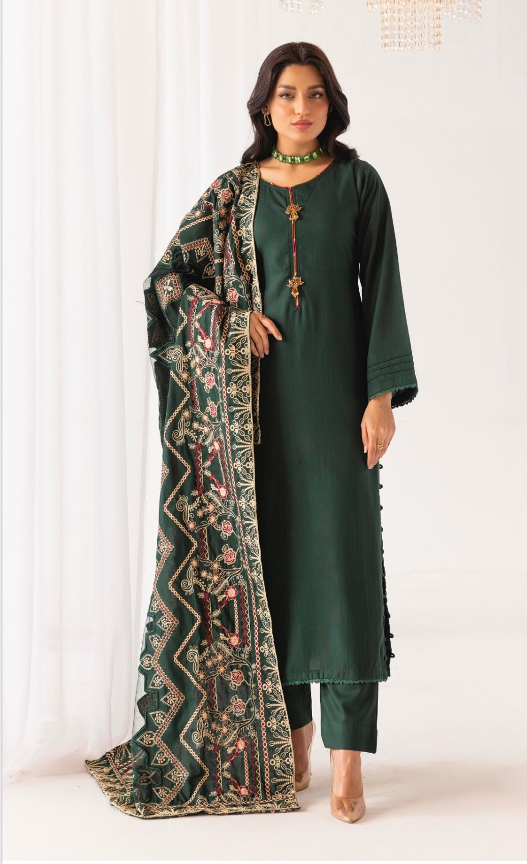 SIMRANS ‘LASERKARI’ | EMBROIDERED DHANAK READYMADE | SM747 (GREEN)